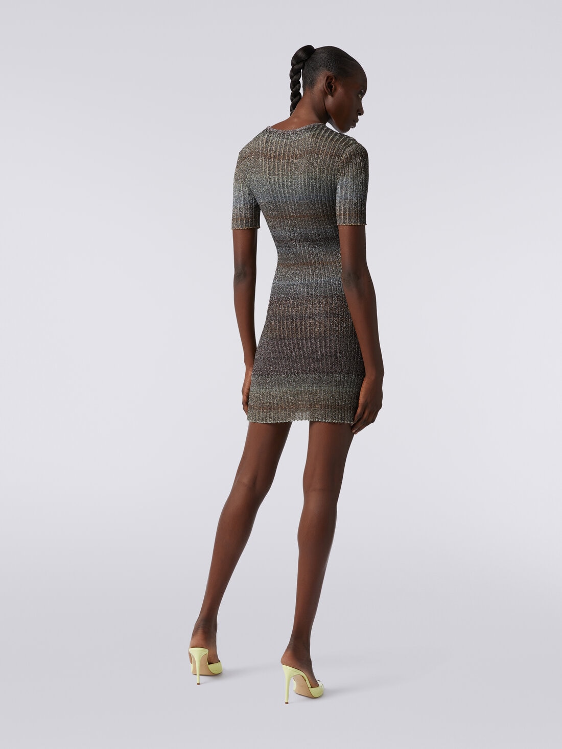 Mini-robe à col rond en tissu côtelé avec lurex, Multicolore  - DS24SG37BK036RSM9EH - 3