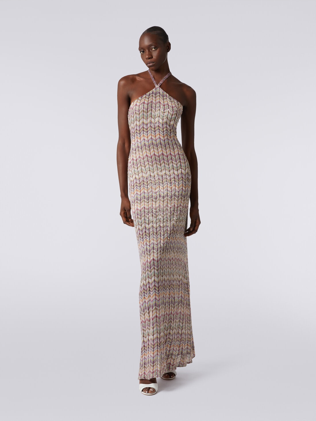 Langes Kleid mit Neckholder und Pailletten, Mehrfarbig  - 8053147125657 - 1