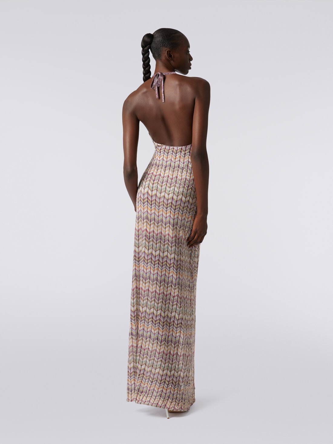 Langes Kleid mit Neckholder und Pailletten, Mehrfarbig  - 8053147125657 - 3