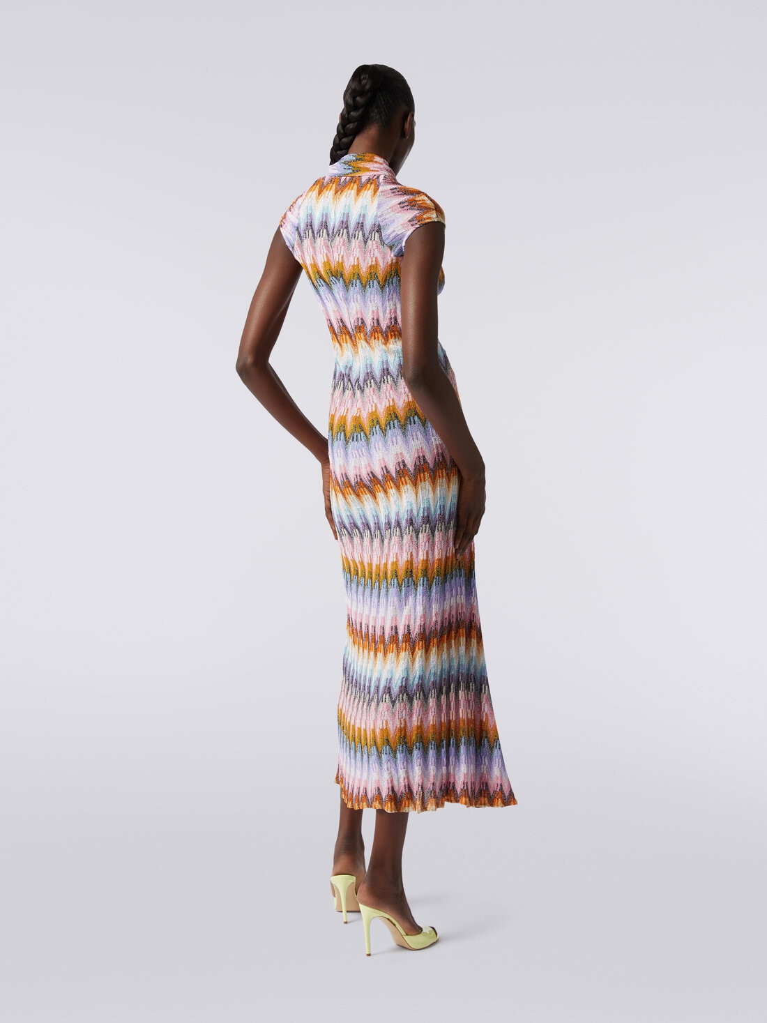 Long dress with knotted neckline and lurex, Multicoloured  - DS24SG4IBR00Y5SM9CP - 3