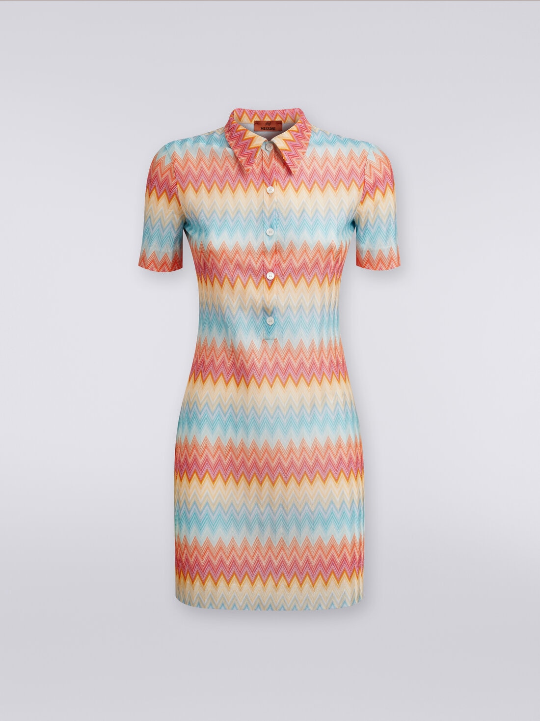Zigzag viscose polo mini dress, Multicoloured  - DS24SG4LBR00Y7S10AS - 0