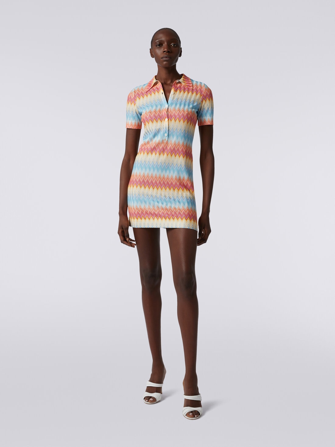 Zigzag viscose polo mini dress, Multicoloured  - DS24SG4LBR00Y7S10AS - 1