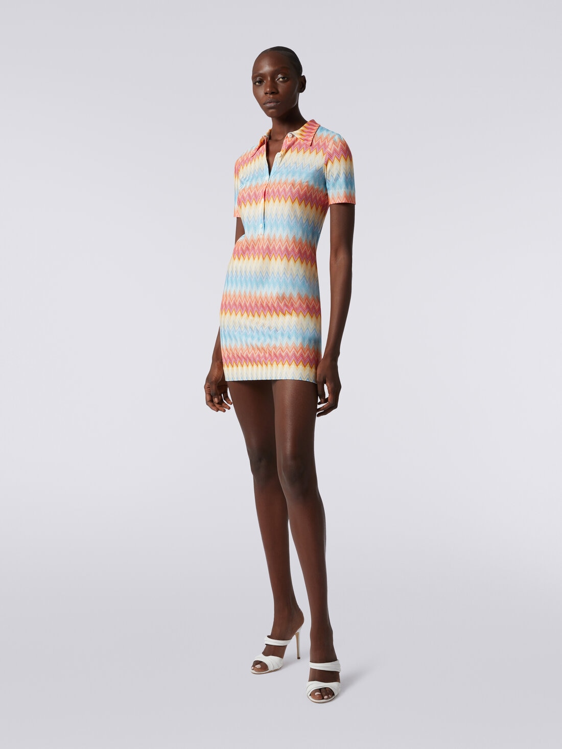 Zigzag viscose polo mini dress, Multicoloured  - DS24SG4LBR00Y7S10AS - 2