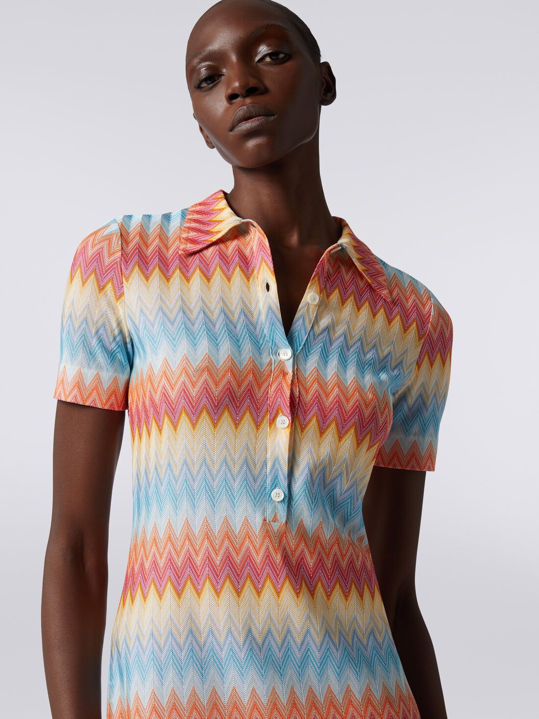 Mini-robe style polo en viscose à zig-zag, Multicolore  - 8053147125800 - 4