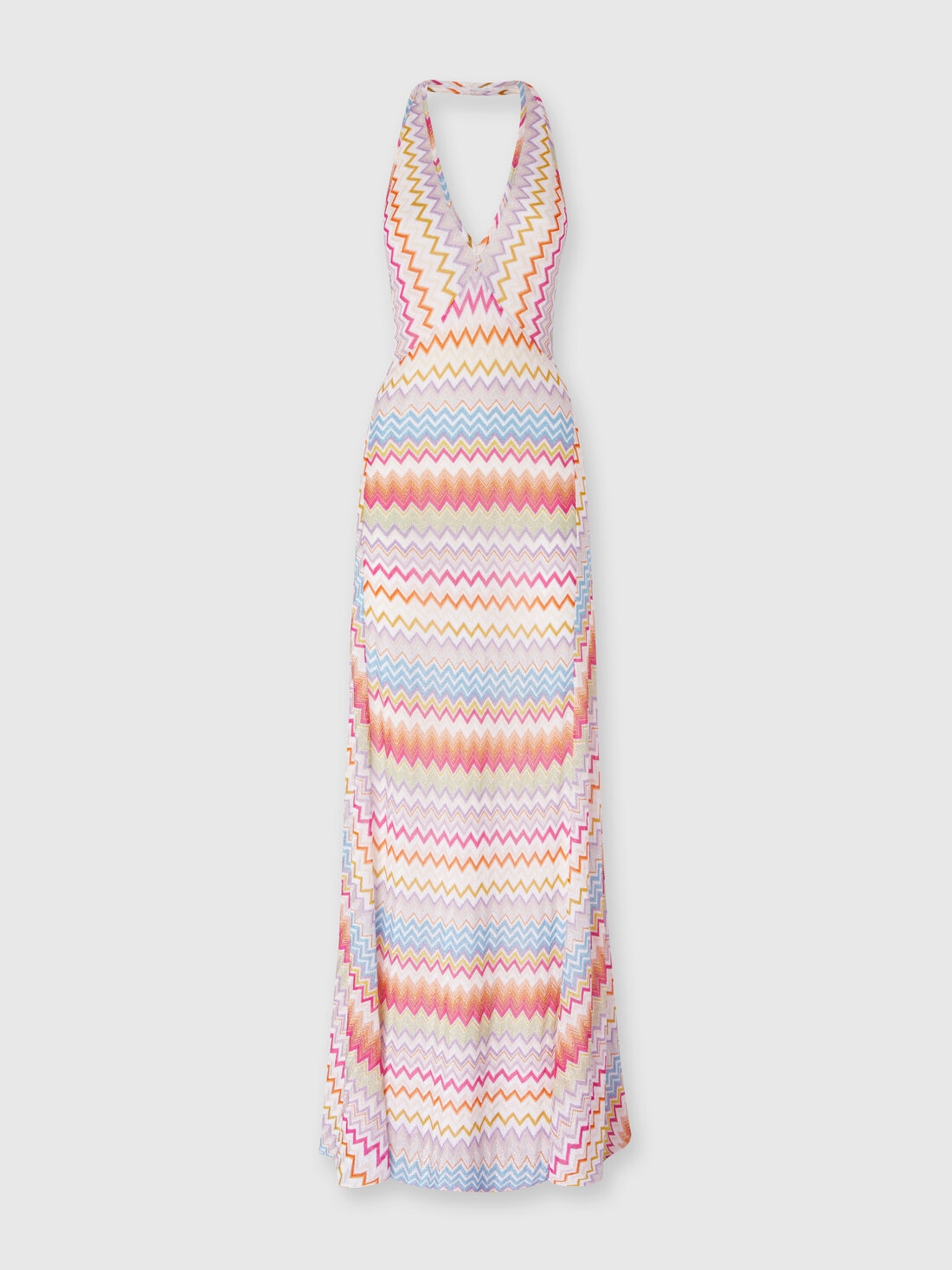 Long dress in viscose with zigzag pattern with lurex, Multicoloured  - DS24SG4QBR00YBSM9CH - 0