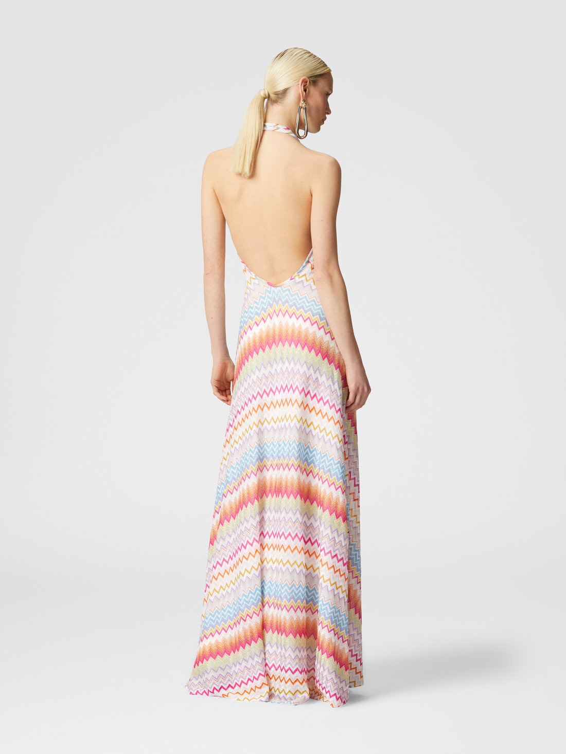 Long dress in viscose with zigzag pattern with lurex, Multicoloured  - DS24SG4QBR00YBSM9CH - 2