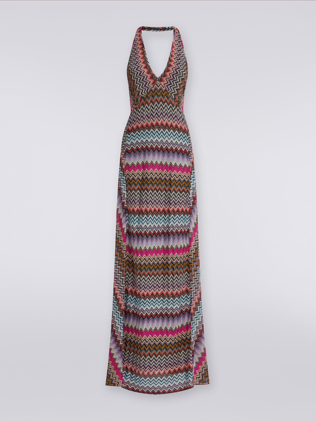 Long dress in viscose with zigzag pattern with lurex, Multicoloured  - DS24SG4QBR00YBSM9CI - 0