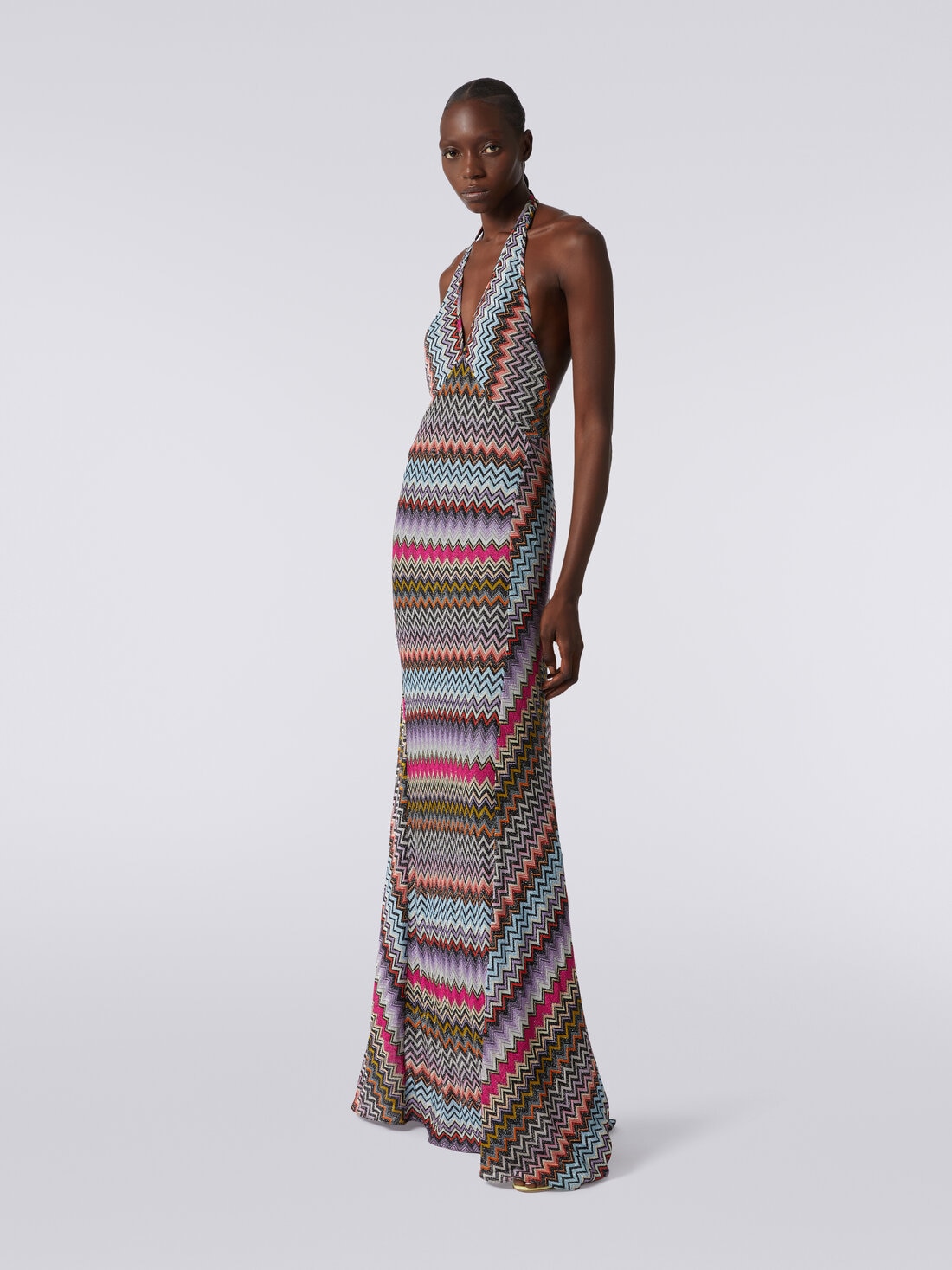 Long dress in viscose with zigzag pattern with lurex, Multicoloured  - DS24SG4QBR00YBSM9CI - 2