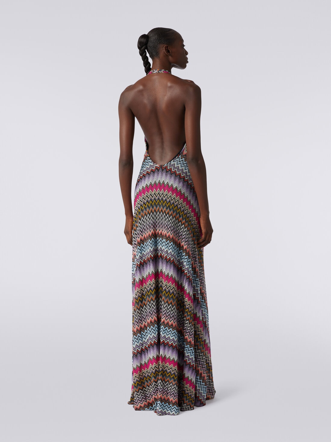 Long dress in viscose with zigzag pattern with lurex, Multicoloured  - DS24SG4QBR00YBSM9CI - 3