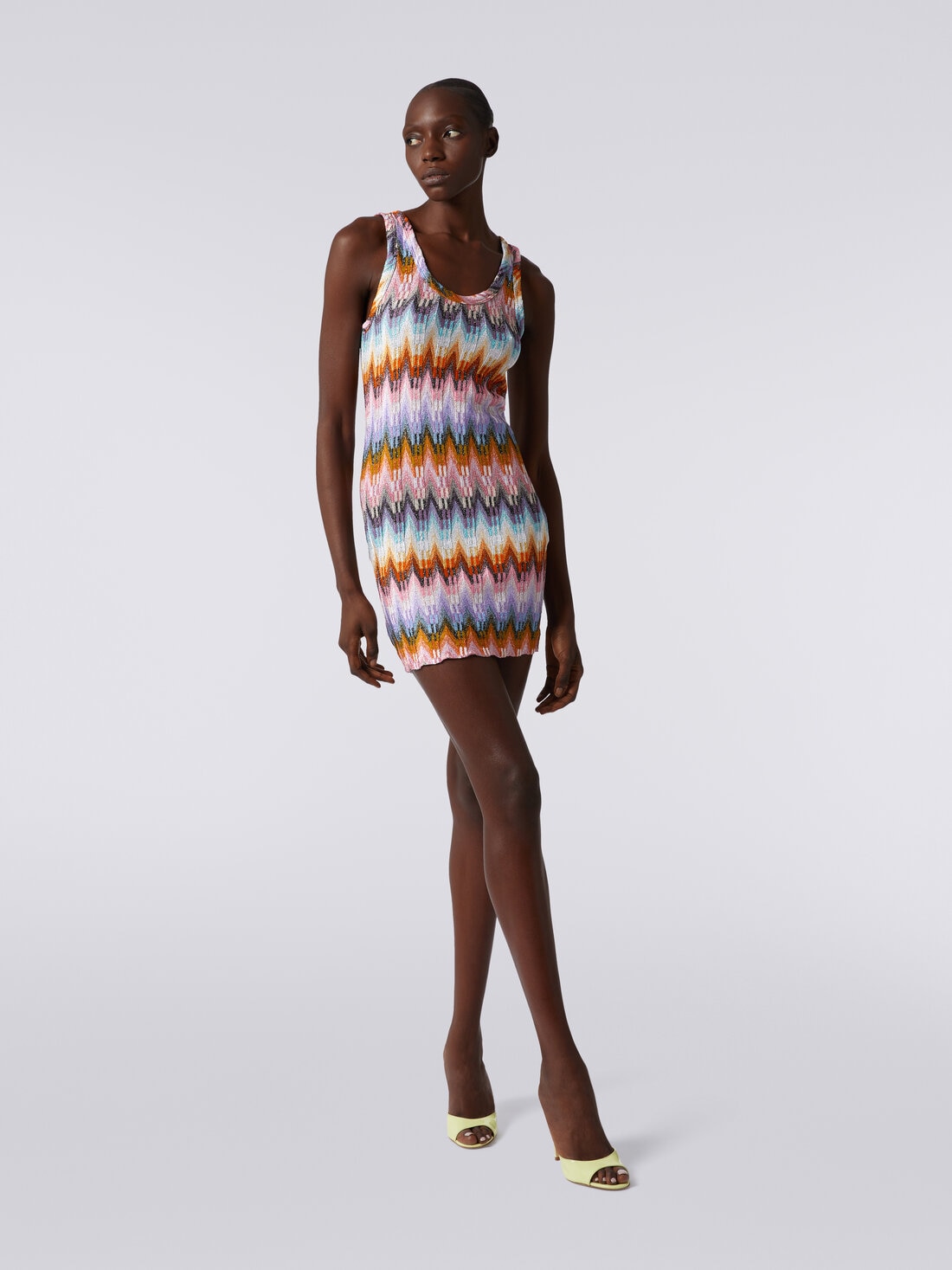 Sleeveless viscose zigzag mini dress with lurex, Multicoloured  - DS24SG53BR00Y5SM9CP - 1