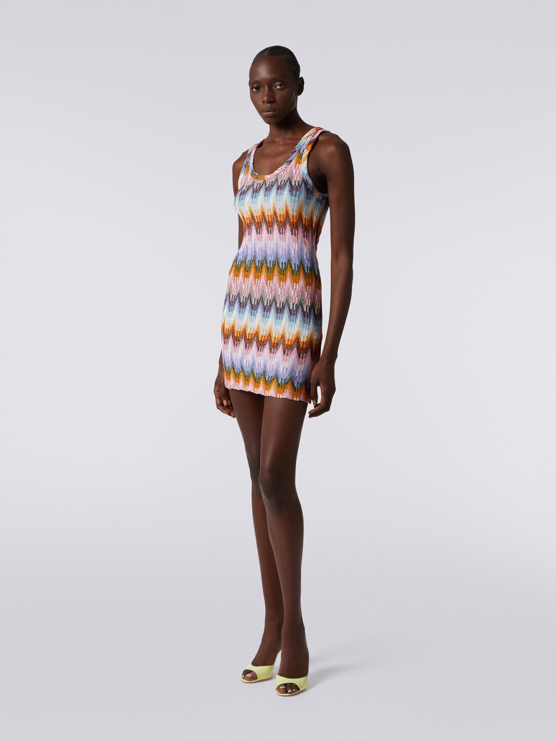 Sleeveless viscose zigzag mini dress with lurex, Multicoloured  - DS24SG53BR00Y5SM9CP - 2