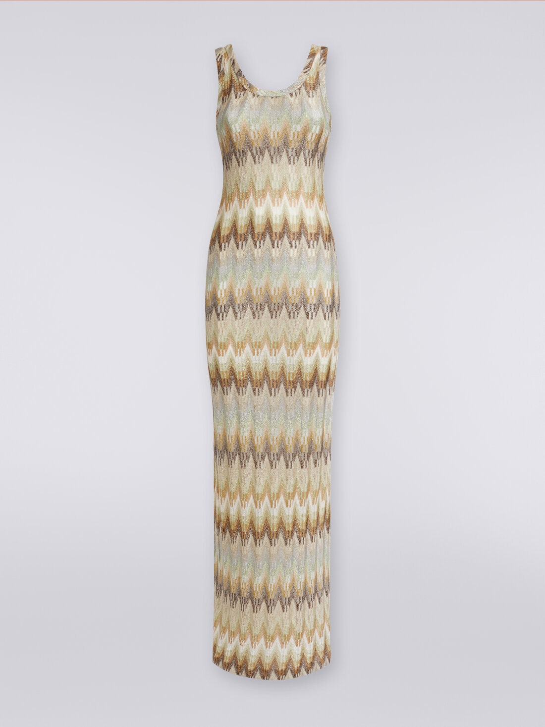 Long sleeveless dress in viscose with zigzag pattern with lurex, Multicoloured  - DS24SG54BR00Y5SM9CJ - 0