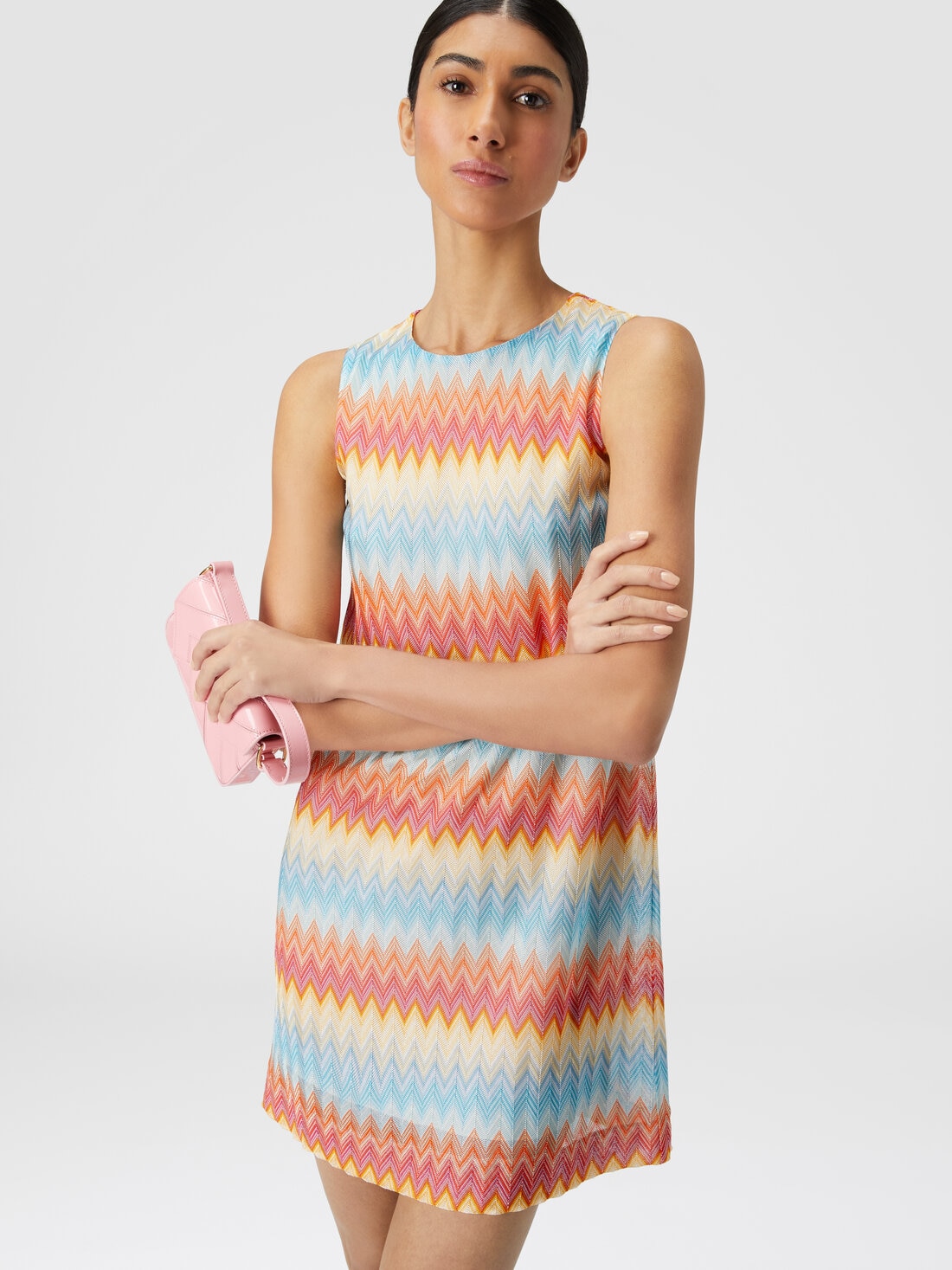 Dress in viscose with zigzag pattern, Multicoloured  - DS24SG55BR00Y7S10AS - 3
