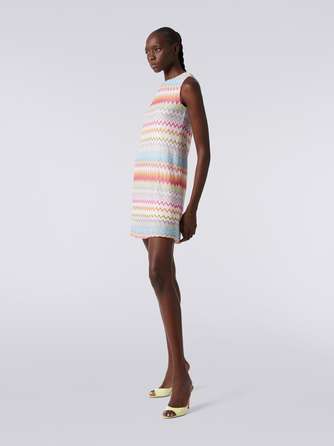 Zigzag viscose pouch dress with lurex, Multicoloured  - DS24SG55BR00YBSM9CH - 2