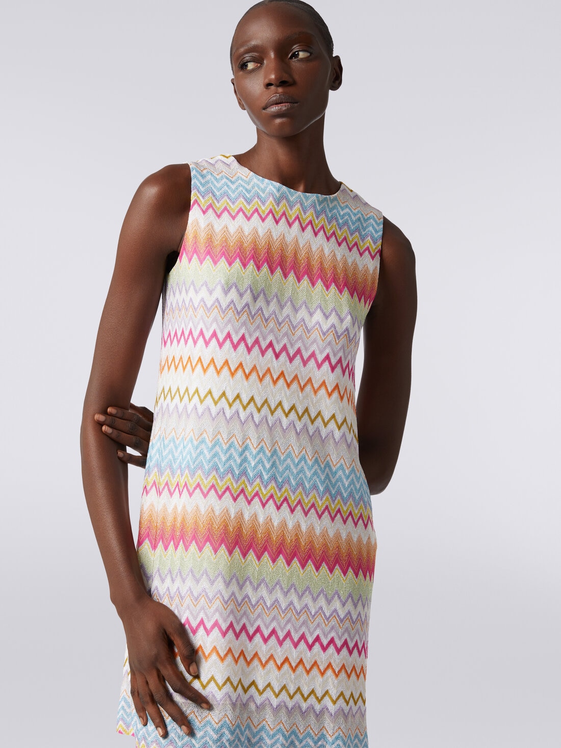Zigzag viscose pouch dress with lurex, Multicoloured  - DS24SG55BR00YBSM9CH - 4