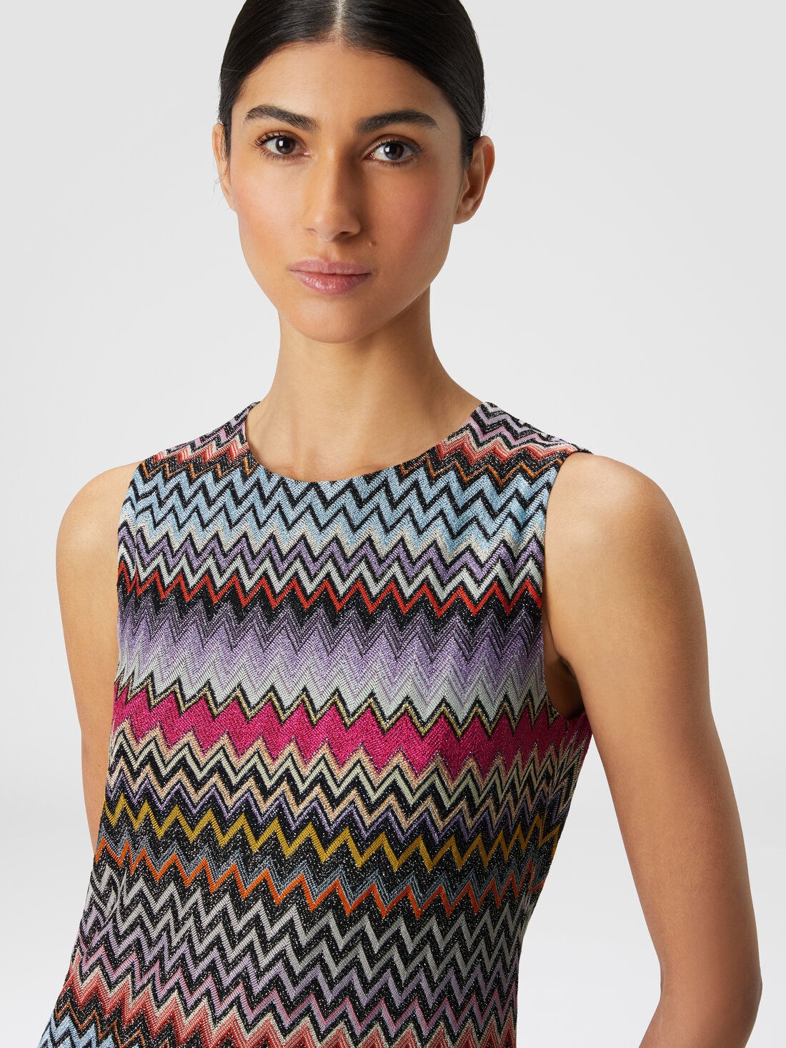 Zigzag viscose pouch dress with lurex, Multicoloured  - DS24SG55BR00YBSM9CI - 4