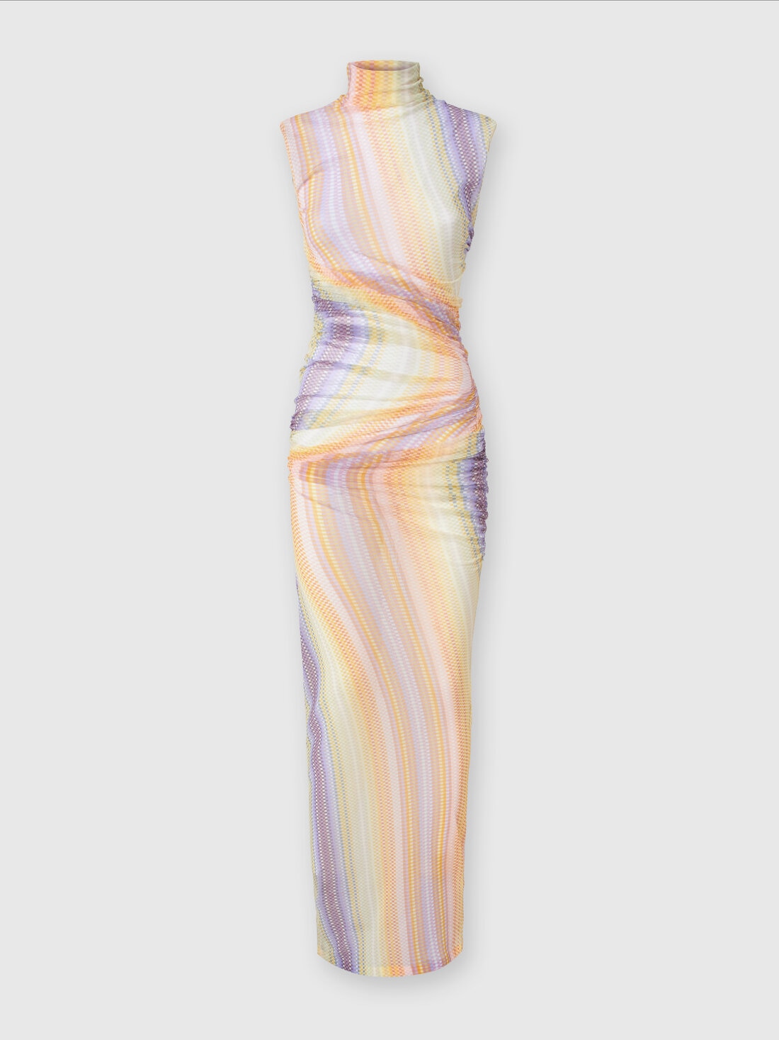Long high-neck dress in tulle with side gathers, Multicoloured  - 8053147127286 - 0