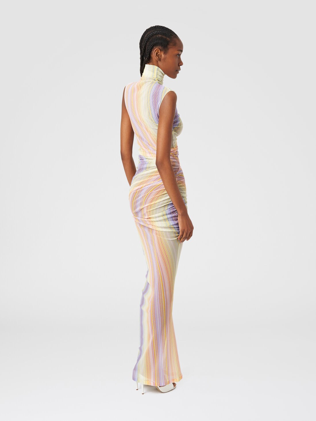 Long high-neck dress in tulle with side gathers, Multicoloured  - 8053147127286 - 2