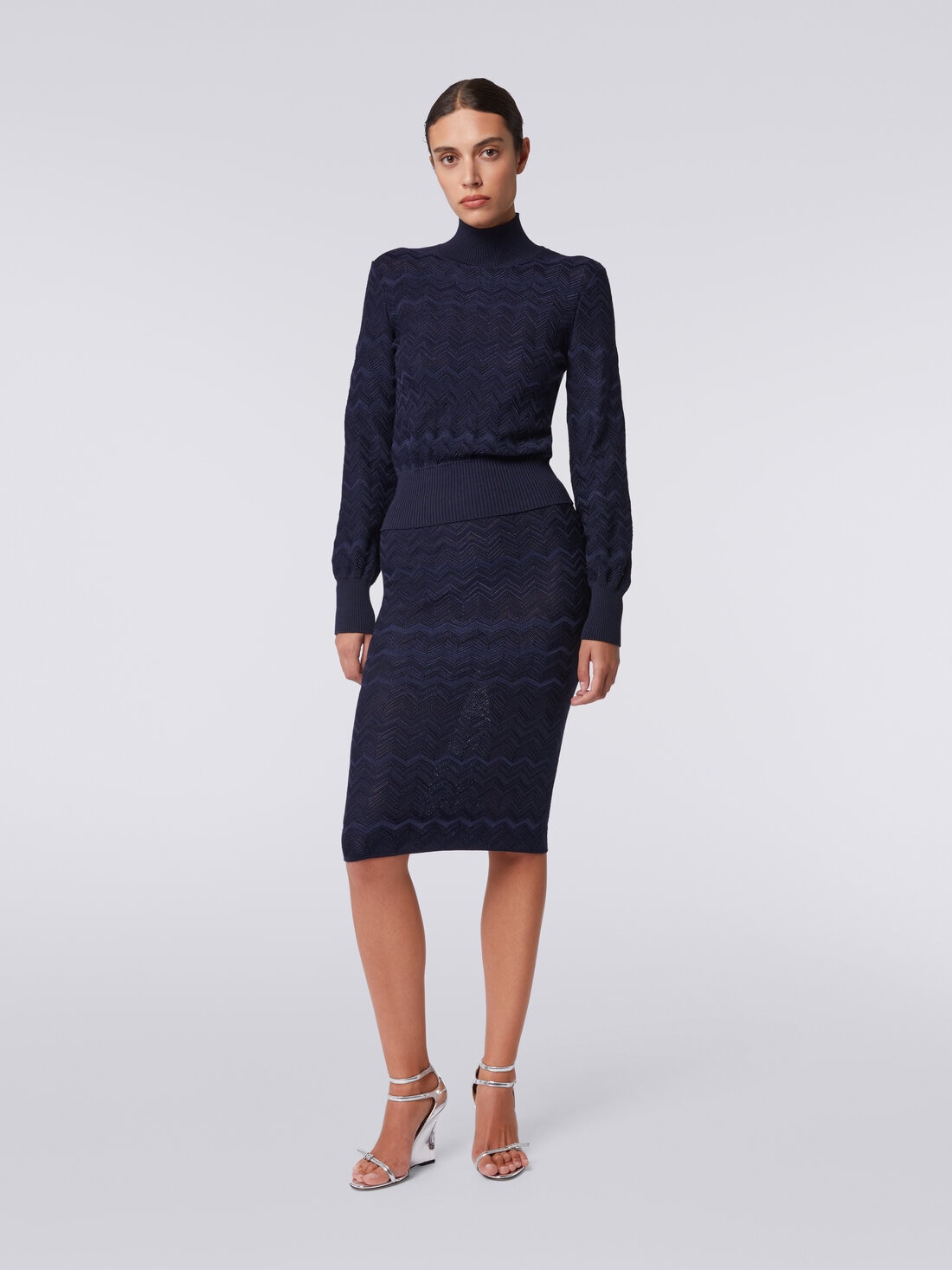 Midi skirt in chevron wool and viscose, Dark Blue - DS24SH0QBK033V93810 - 1