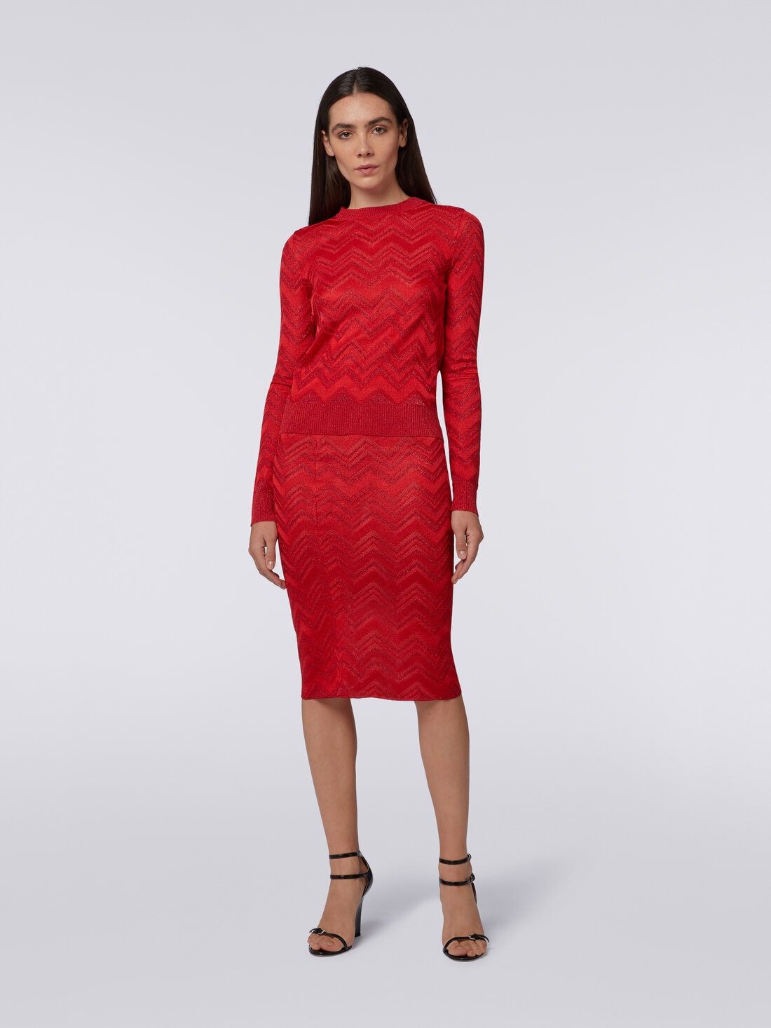 Longuette skirt in zigzag knit with lurex, Red  - DS24SH0TBK034J81756 - 1