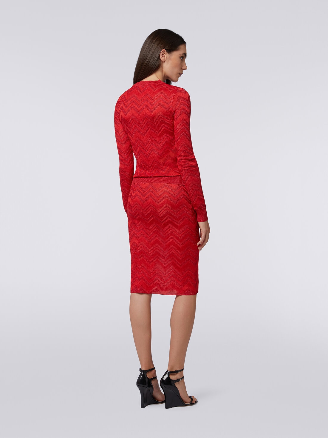 Longuette skirt in zigzag knit with lurex, Red  - DS24SH0TBK034J81756 - 3