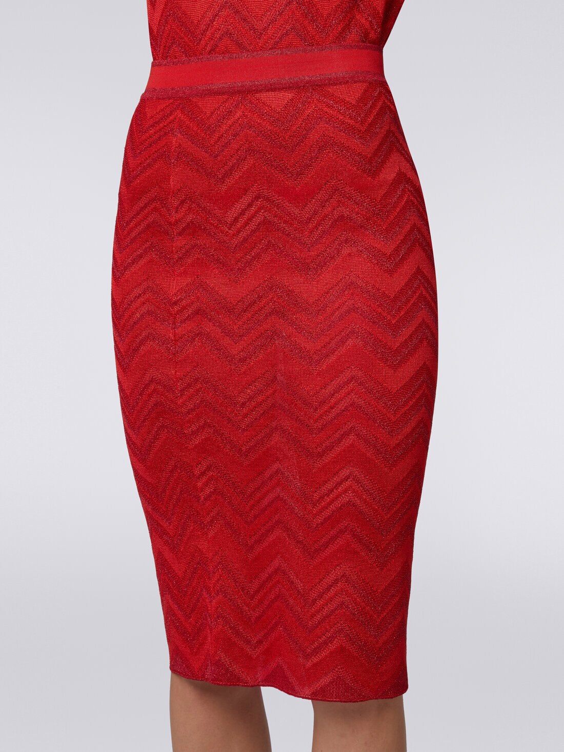 Gonna longuette in maglia zig zag con lurex, Rosso  - DS24SH0TBK034J81756 - 4