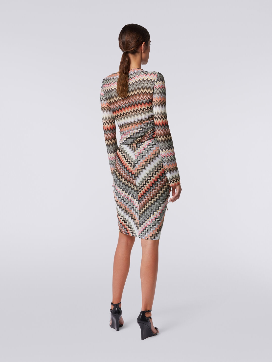 Midi skirt in zigzag viscose and cotton with gathers , Multicoloured  - DS24SH0YBR00UMSM96P - 3
