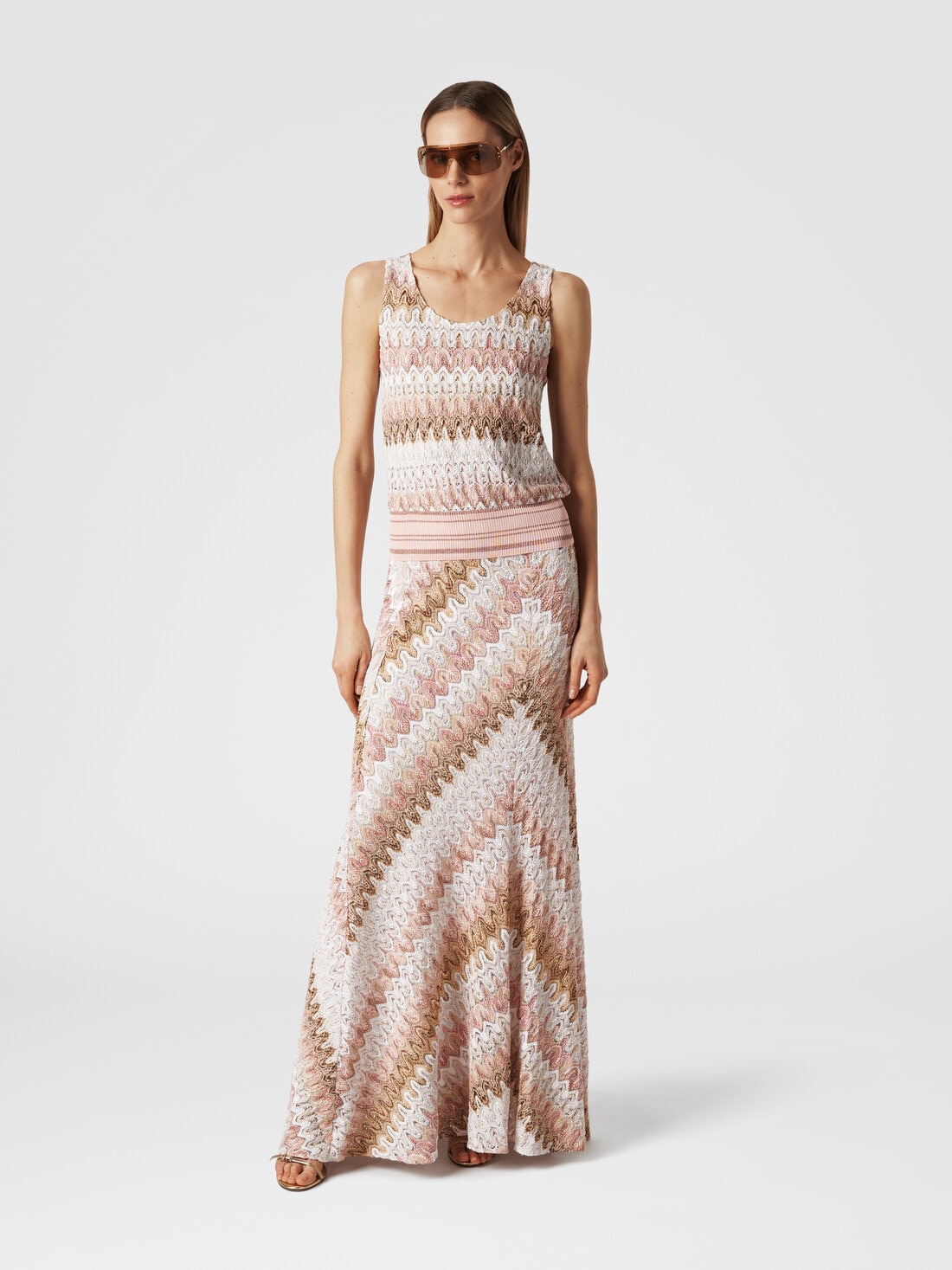 Long skirt in lace-effect lamé viscose blend , Multicoloured  - DS24SH0ZBR00UOSM96V - 1