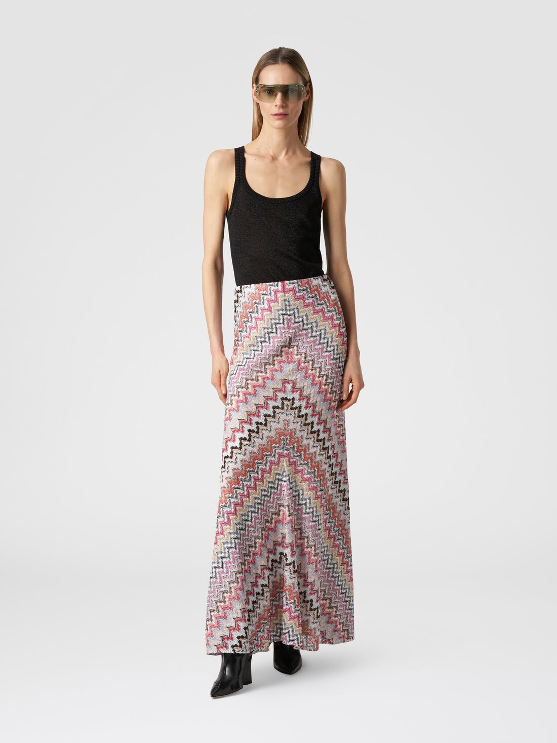Long skirt in zigzag lamé viscose, Multicoloured  - DS24SH0ZBR00UXSM975 - 1
