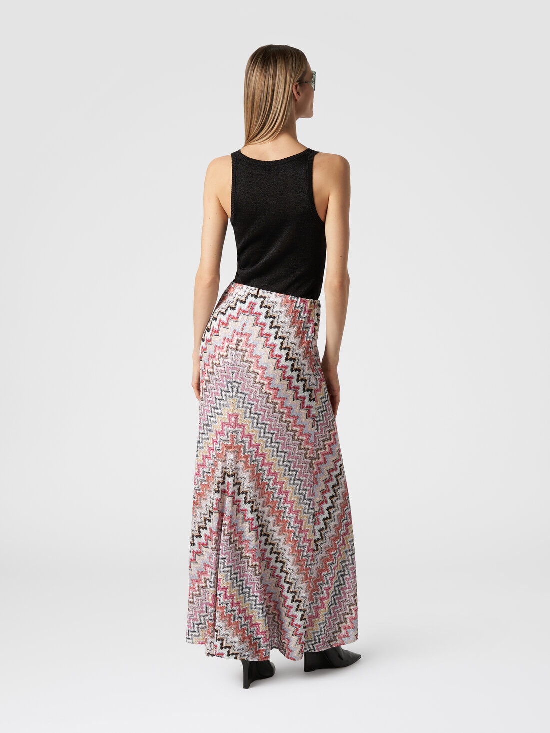 Long skirt in zigzag lamé viscose, Multicoloured  - DS24SH0ZBR00UXSM975 - 2