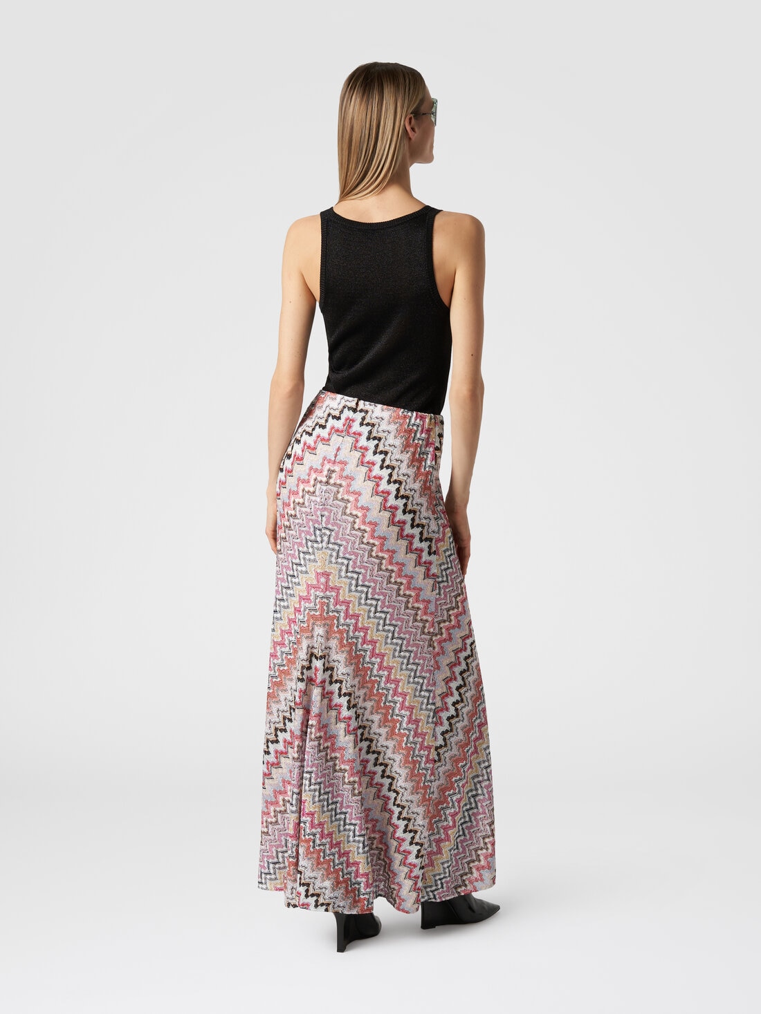 Long skirt in zigzag lamé viscose, Multicoloured  - 8053147001838 - 2