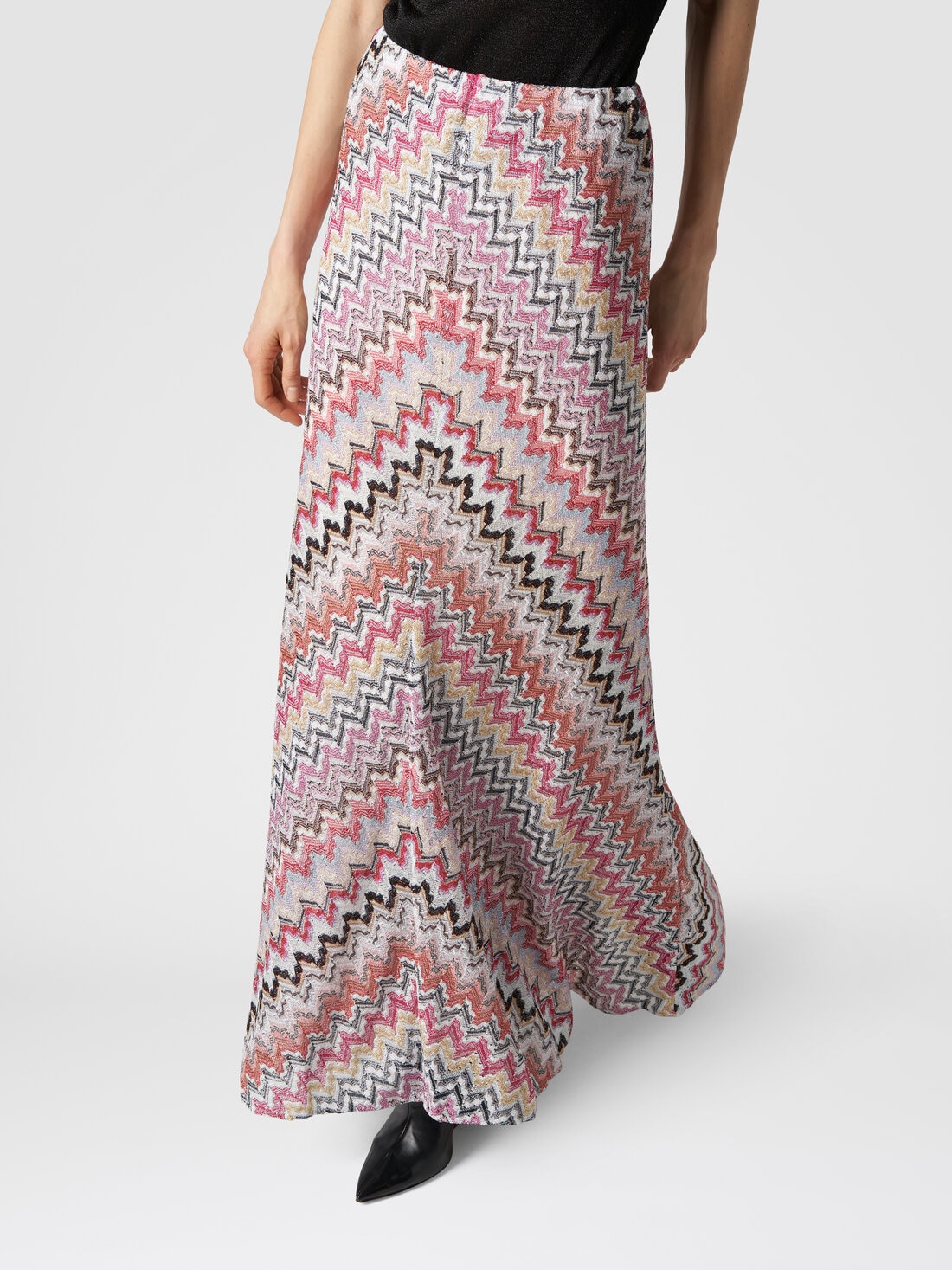 Long skirt in zigzag lamé viscose, Multicoloured  - DS24SH0ZBR00UXSM975 - 4