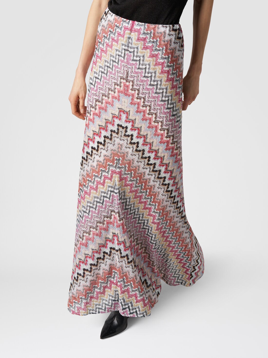 Long skirt in zigzag lamé viscose, Multicoloured  - 8053147001838 - 4