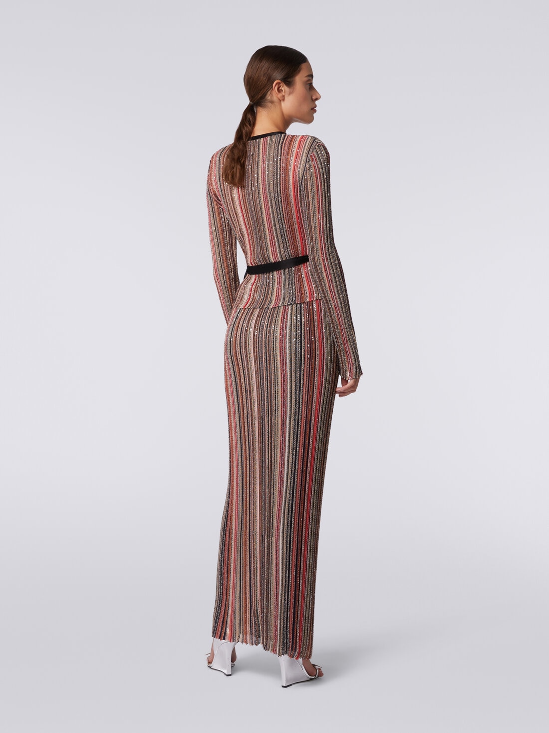 Long vertical striped pleated skirt with sequins , Multicoloured  - DS24SH10BK033MSM9AF - 3