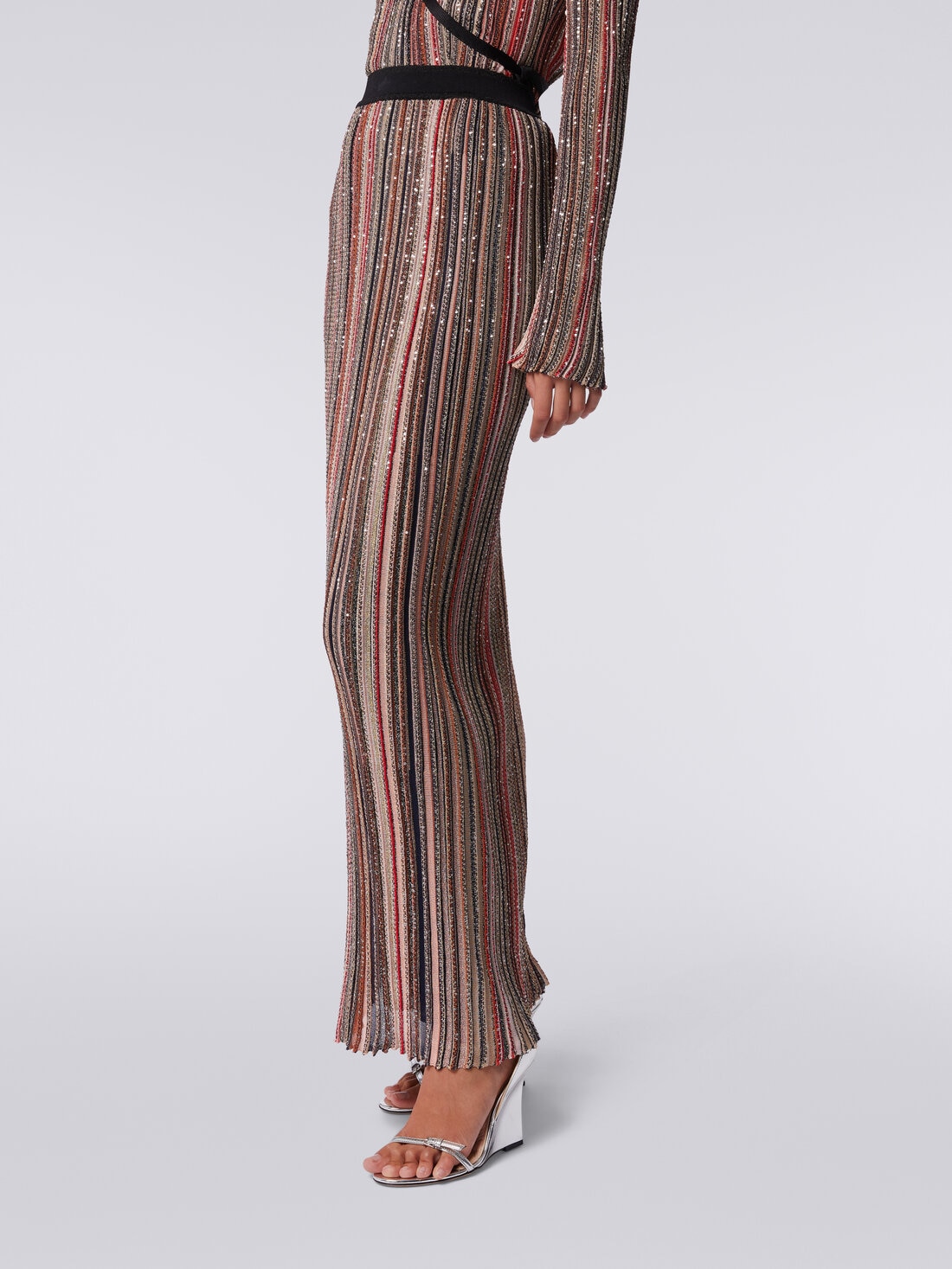 Jupe longue plissée à rayures verticales avec paillettes , Multicolore  - DS24SH10BK033MSM9AF - 4