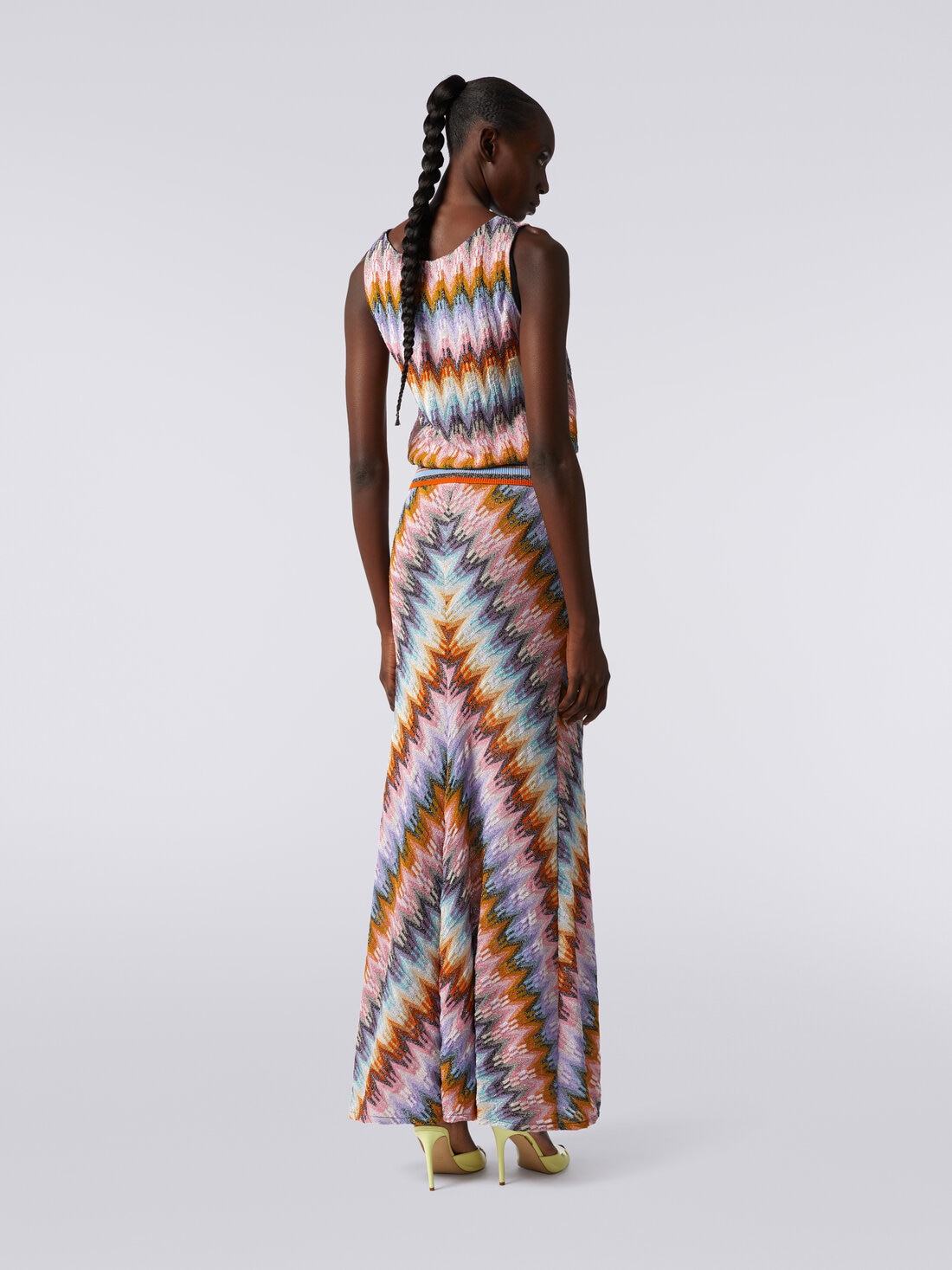 Long flared zigzag viscose skirt with lurex, Multicoloured  - DS24SH1XBR00Y5SM9CP - 3