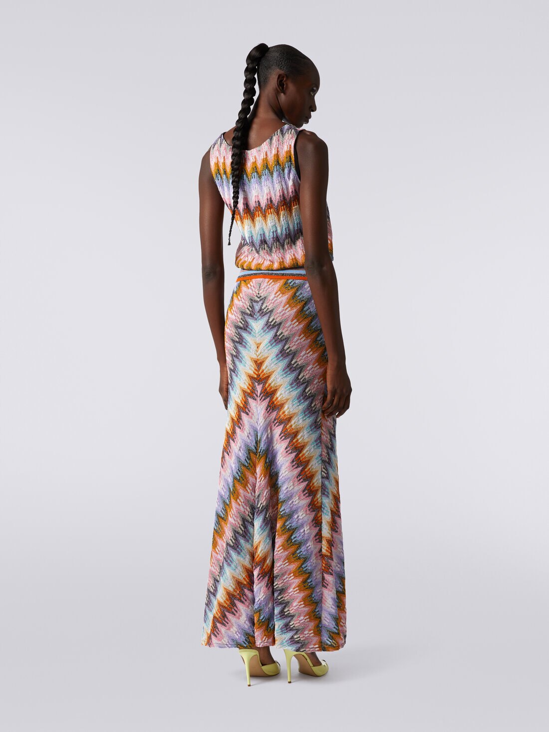 Jupe longue évasée en viscose à zig-zag avec lurex, Multicolore  - DS24SH1XBR00Y5SM9CP - 3