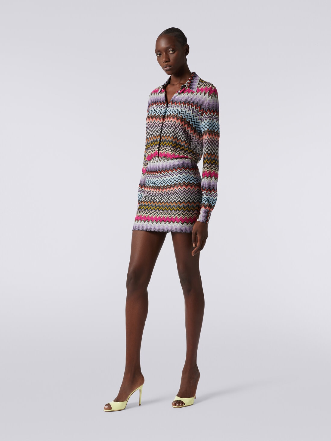 Mini-jupe en viscose à zig-zag avec lurex, Multicolore  - DS24SH24BR00YBSM9CI - 2