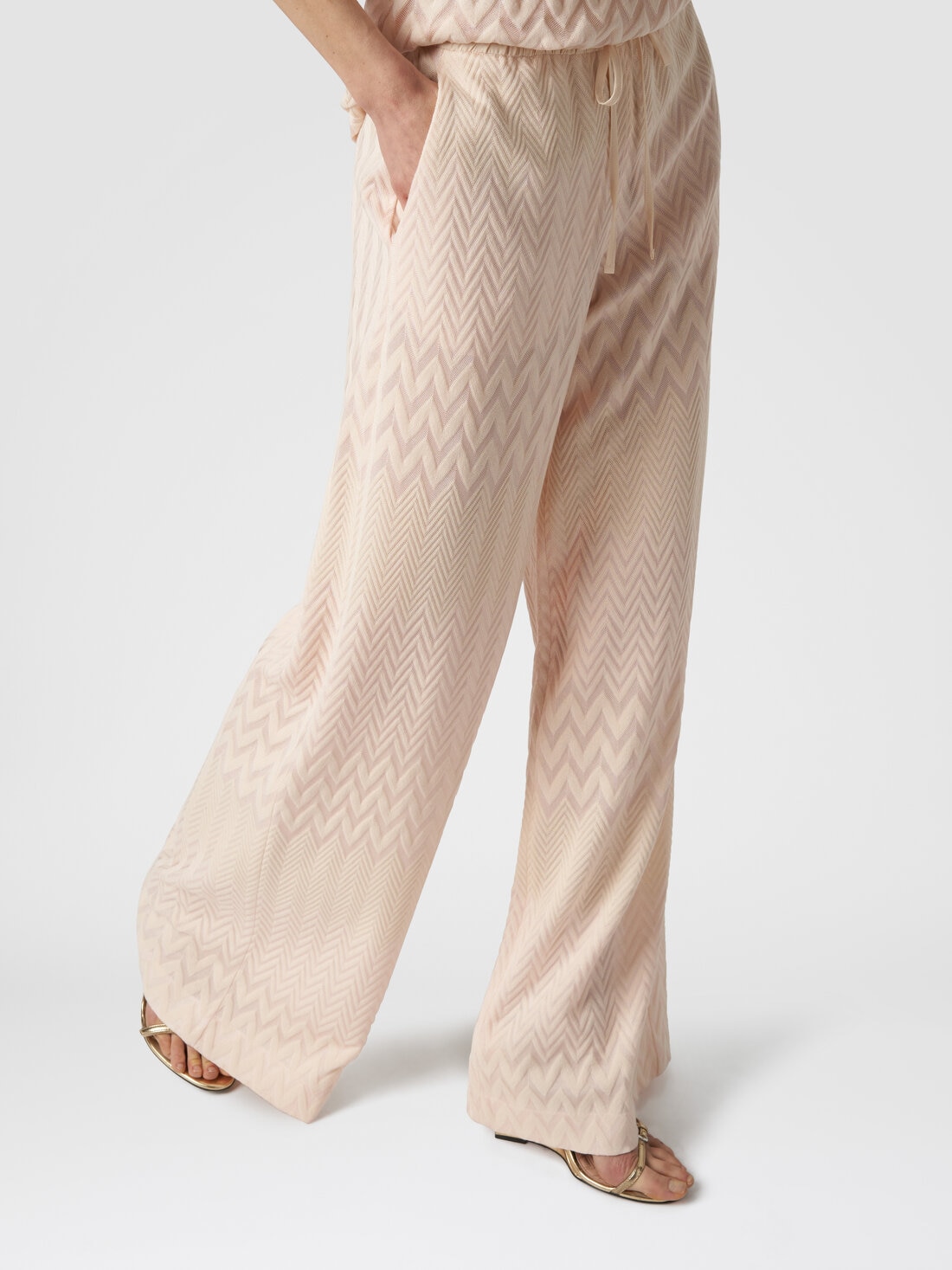 Palazzo trousers in zigzag viscose and cotton, Multicoloured  - DS24SI02BR00UVS01AN - 3
