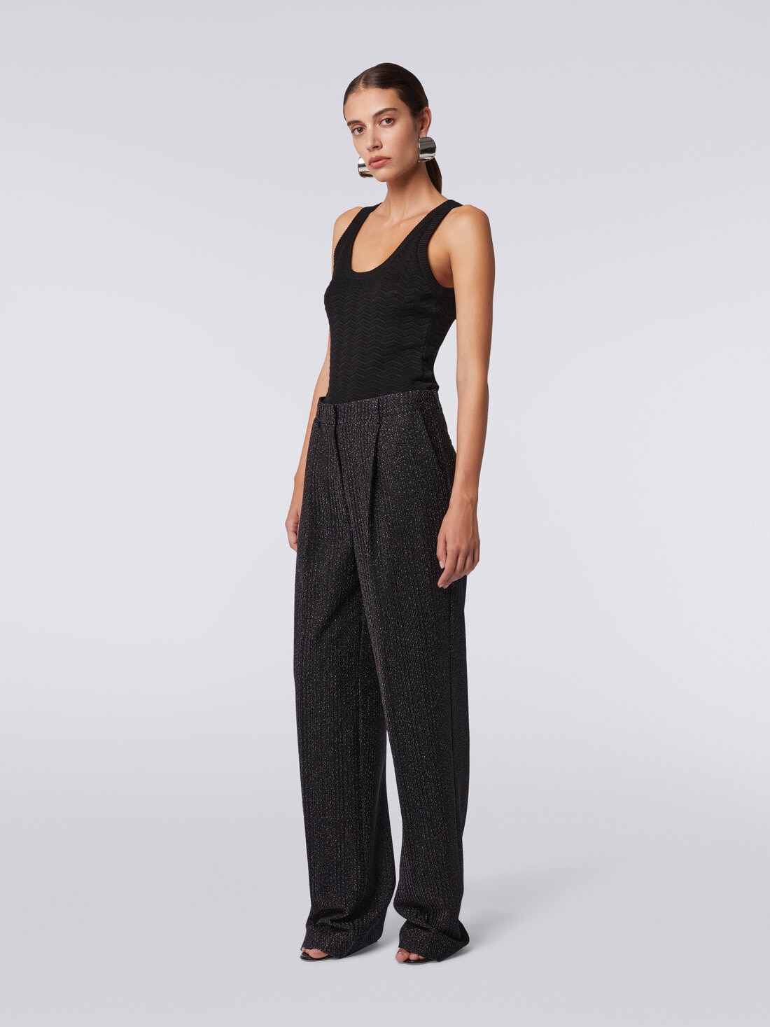 Trousers in lamé viscose blend, Black    - DS24SI08BR00UNS91IG - 2