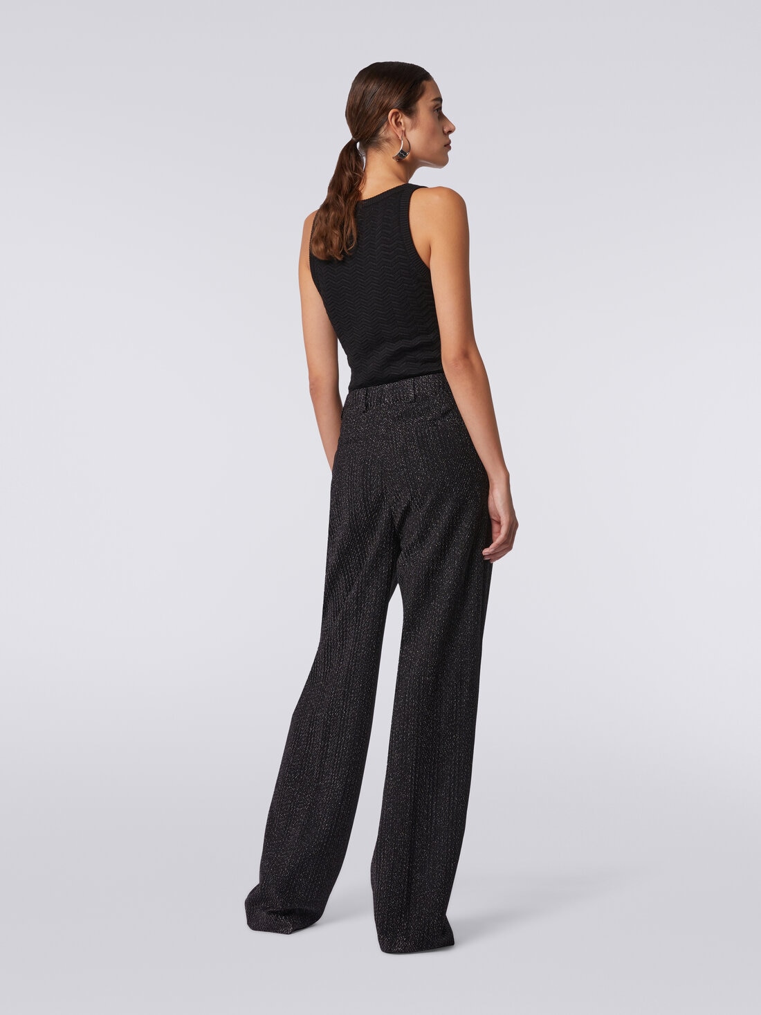 Trousers in lamé viscose blend, Black    - DS24SI08BR00UNS91IG - 3