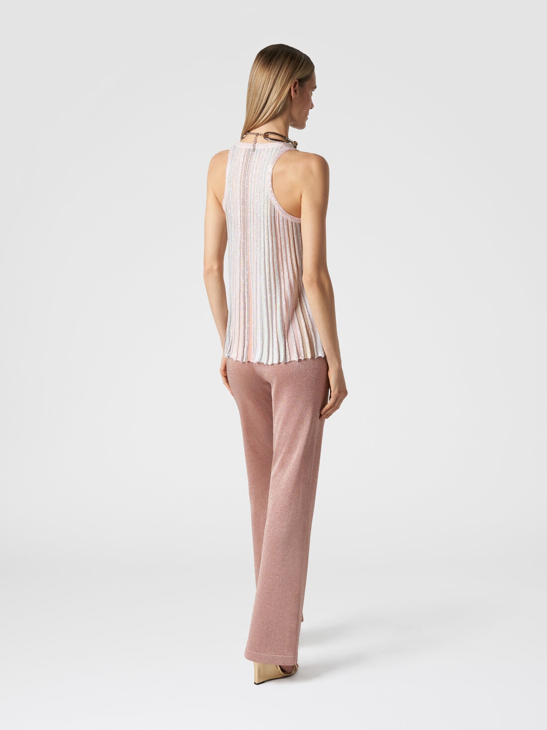 Trousers in viscose with lurex , Pink   - DS24SI0DBK033DL300D - 2