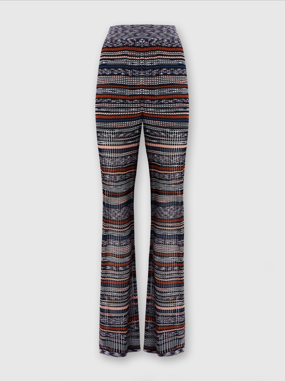 Ribbed trousers in slub viscose knit, Multicoloured  - DS24SI0FBK033GSM9AV - 0