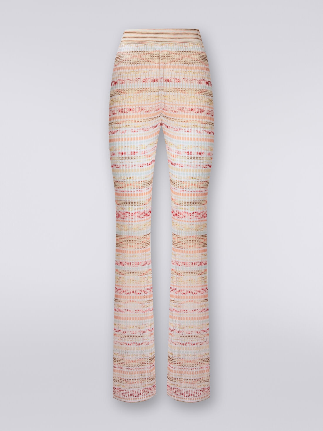 Ribbed trousers in slub viscose knit, Multicoloured  - DS24SI0FBK033GSM9AW - 0