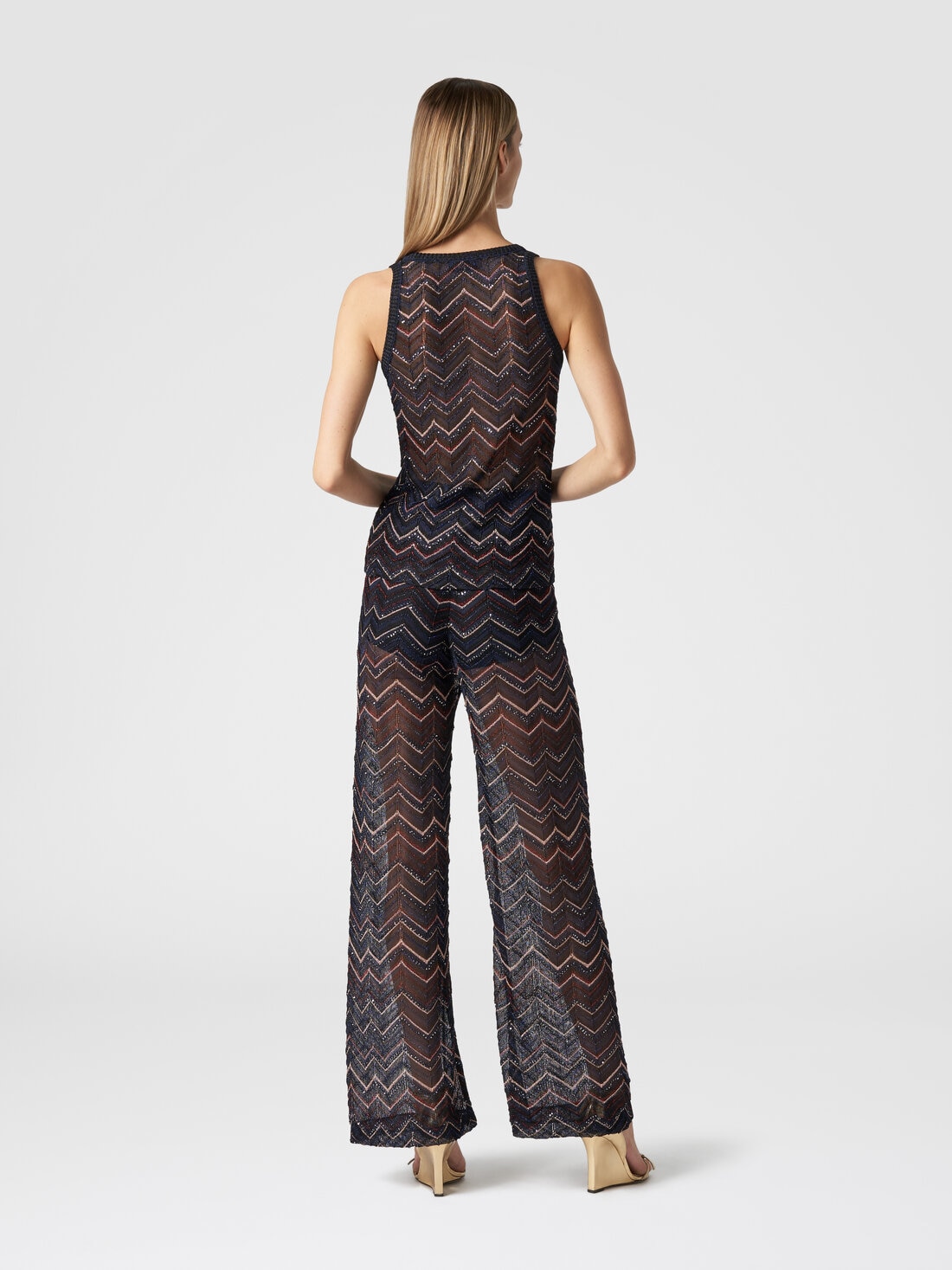 Trousers in zigzag knit with lurex and sequins, Multicoloured  - DS24SI0HBK033ISM9AP - 2