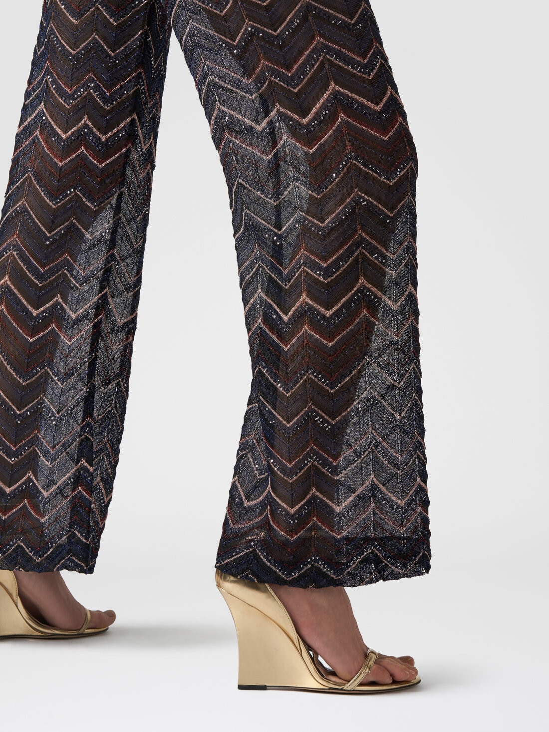 Trousers in zigzag knit with lurex and sequins, Multicoloured  - DS24SI0HBK033ISM9AP - 3