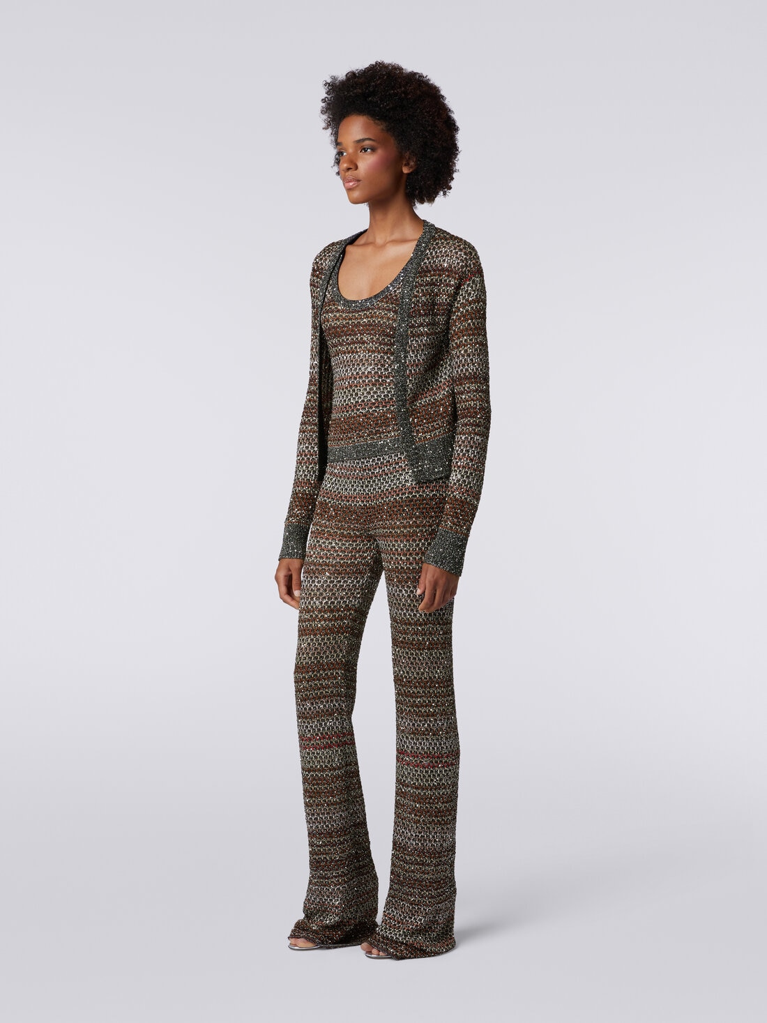 Trousers in mesh knit with sequin appliqué  , Multicoloured  - DS24SI0JBK033PSM9AJ - 2