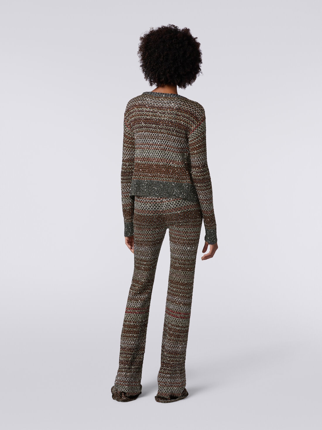 Trousers in mesh knit with sequin appliqué  , Multicoloured  - DS24SI0JBK033PSM9AJ - 3