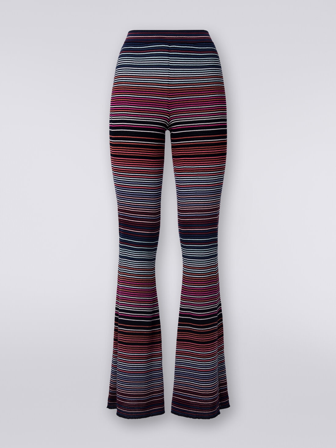 Flared trousers in striped viscose and cotton knit , Multicoloured  - DS24SI0LBK033TSM9AU - 0