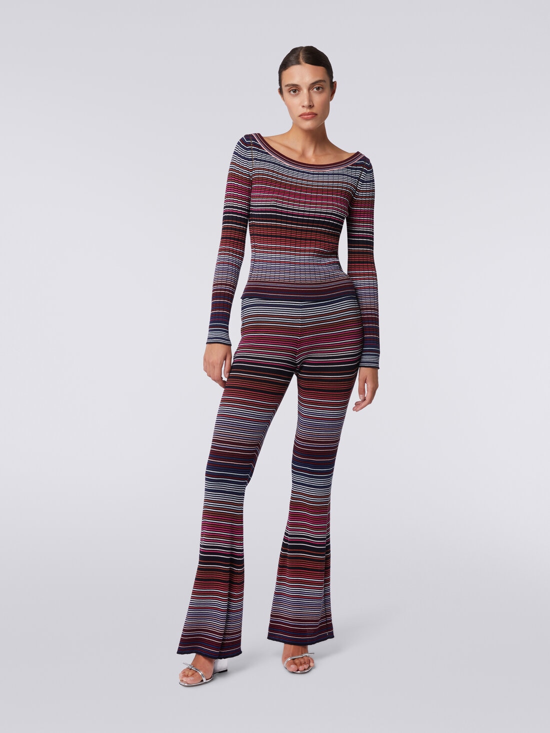 Flared trousers in striped viscose and cotton knit , Multicoloured  - DS24SI0LBK033TSM9AU - 1
